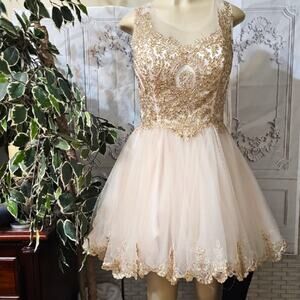 Eureka NWOT Elegant Gold and Blush Short Gown Medium